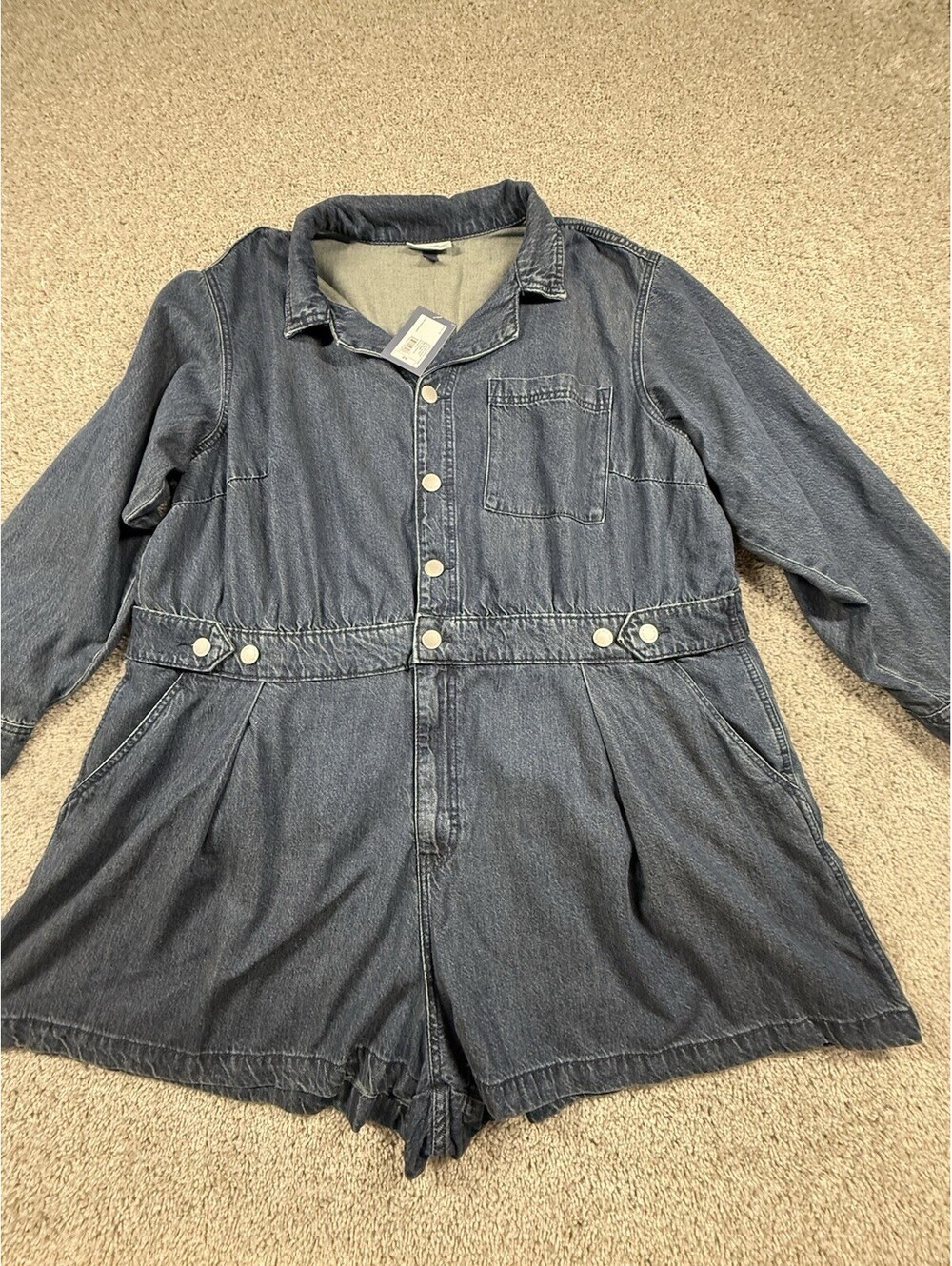 NWT Universal Thread Women’s Romper  Denim Long Sleeve Size 24 Adjustable Waist